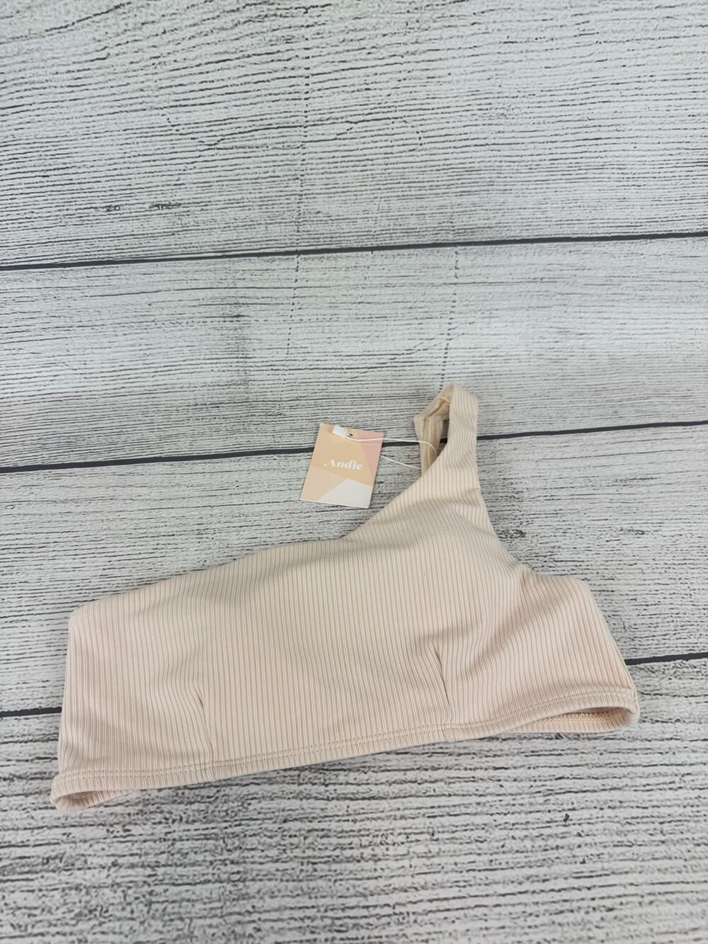 Andie Women's Cream Ribbed One Shoulder Swimsuit Top Size Medium